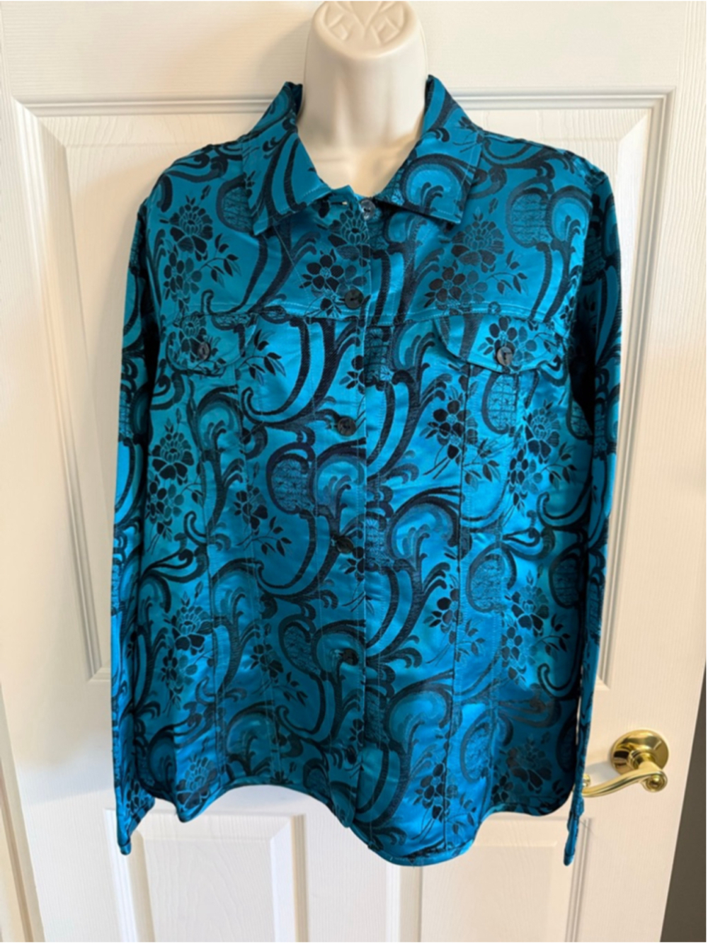 NWTs Chico's Kochi Alicia jacket turquoise Jacquard SZ 2 US12/L Artsy Boho